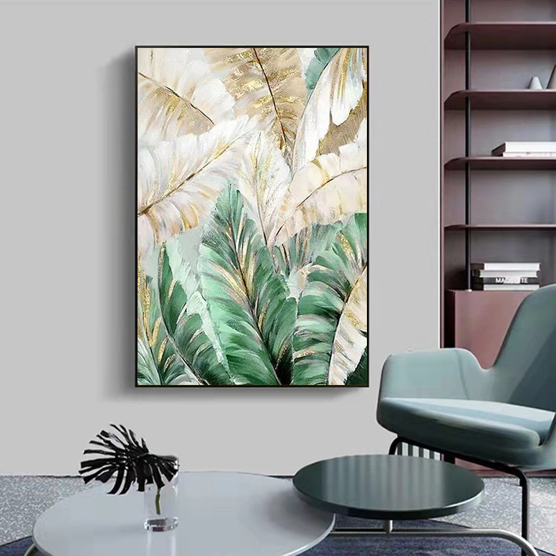 Hand painted Oil Painting American Light Luxury Decorative Painting Green Plant Hanging Painting Banana Leaf Large,31inx47in,No Frame
