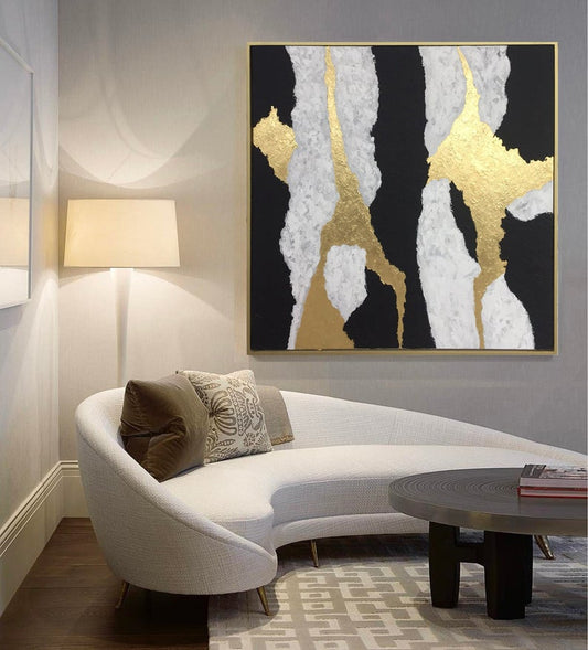 AcrylicAbstractPaintingGoldLeafPaintingsOnCanvasExtraLargeWallArtworkAbstractOversizeCanvasArt  31in,No Frame