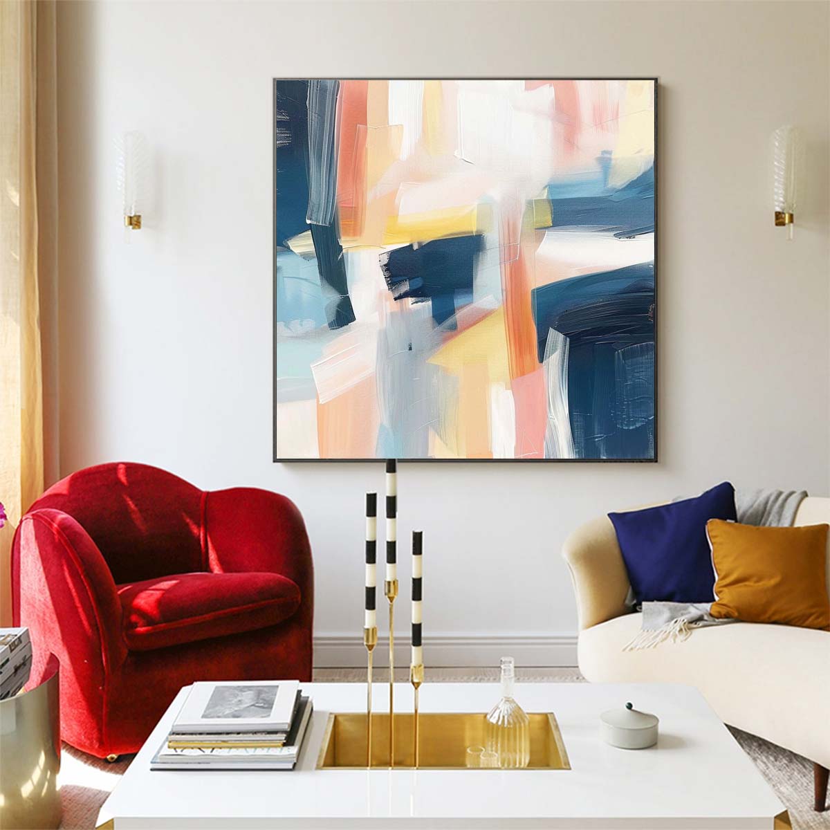 Abstract Handmade Oil Painting Modern Minimalist Home Living Room Decoration Painting,31inx31in,No Frame