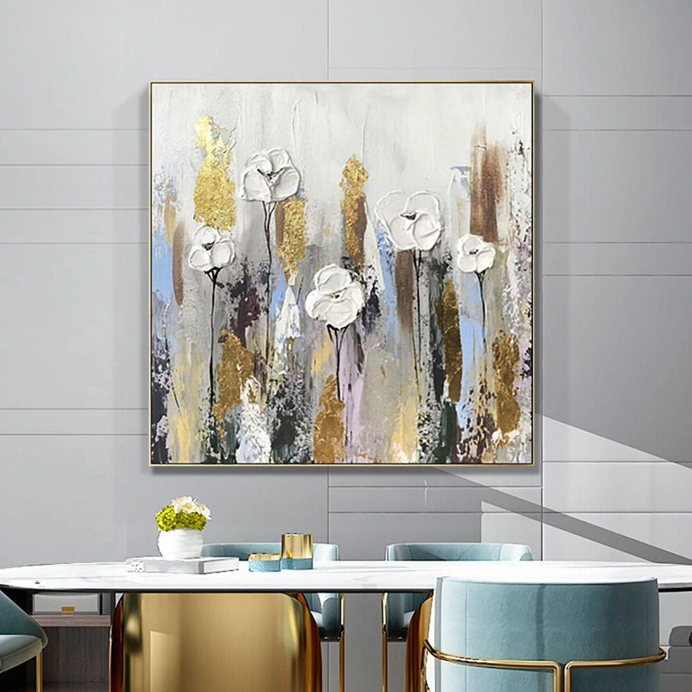 Abstract Canvas Oil Painting Hand Painted Landscape Gold Sailing Boat Home Mural Large Size Handmade Decoracion ,31inx31in,No Frame