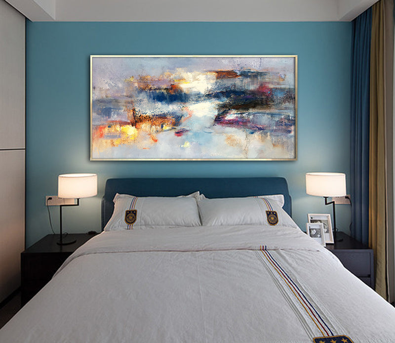 Textured Oil Painting Large Abstract Art Minimalist Painting Canvas Art Oversized Horizontal Painting Thick Canvas Painting27inx54in,No Frame