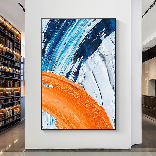 Abstract Blue Orange Oil Painting Handmade On Canvas Nordic Modern Abstract Wall Art For Living Room,31inx47in,No Frame