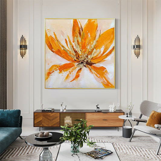 Hand Painted Oil Painting Art Gold Leaf Lotus Oil Painting Hot Selling Living Room,31inx31in,No Frame