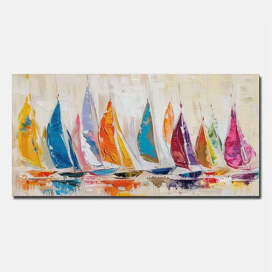 Red Hand Painted Oil Painting On Canvas Abstract Wall Art Sailing boat  Unframed/Rolled