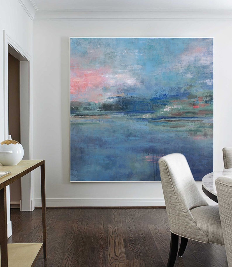 LargeAbstractPaintingNavyBlueWallArtOceanLandscapePaintingLargeSeaCanvasArtPaintingDining   31in,No Frame