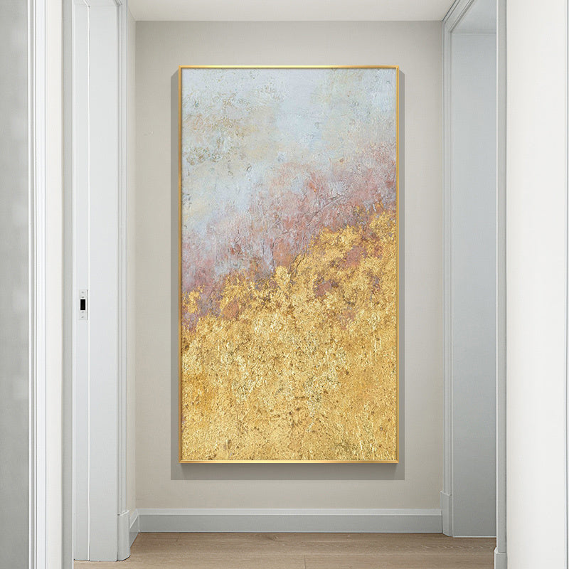 Hand-painted Abstract Oil Painting Modern Minimalist Porch Light Luxury Decorative Painting Vertical Version Of Nordic Gold Leaf27inx54in,No Frame