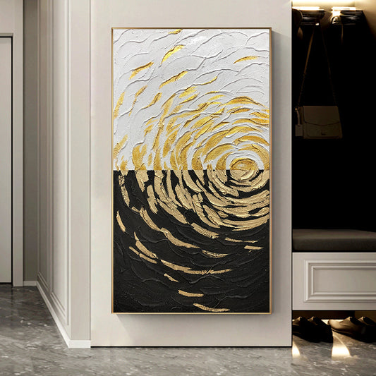 Pure hand-painted Oil Paintings Home Entrance Decorative Painting Vertical Version Of Nordic Style Gold Leaf Paintings Handmade27inx54in,No Frame