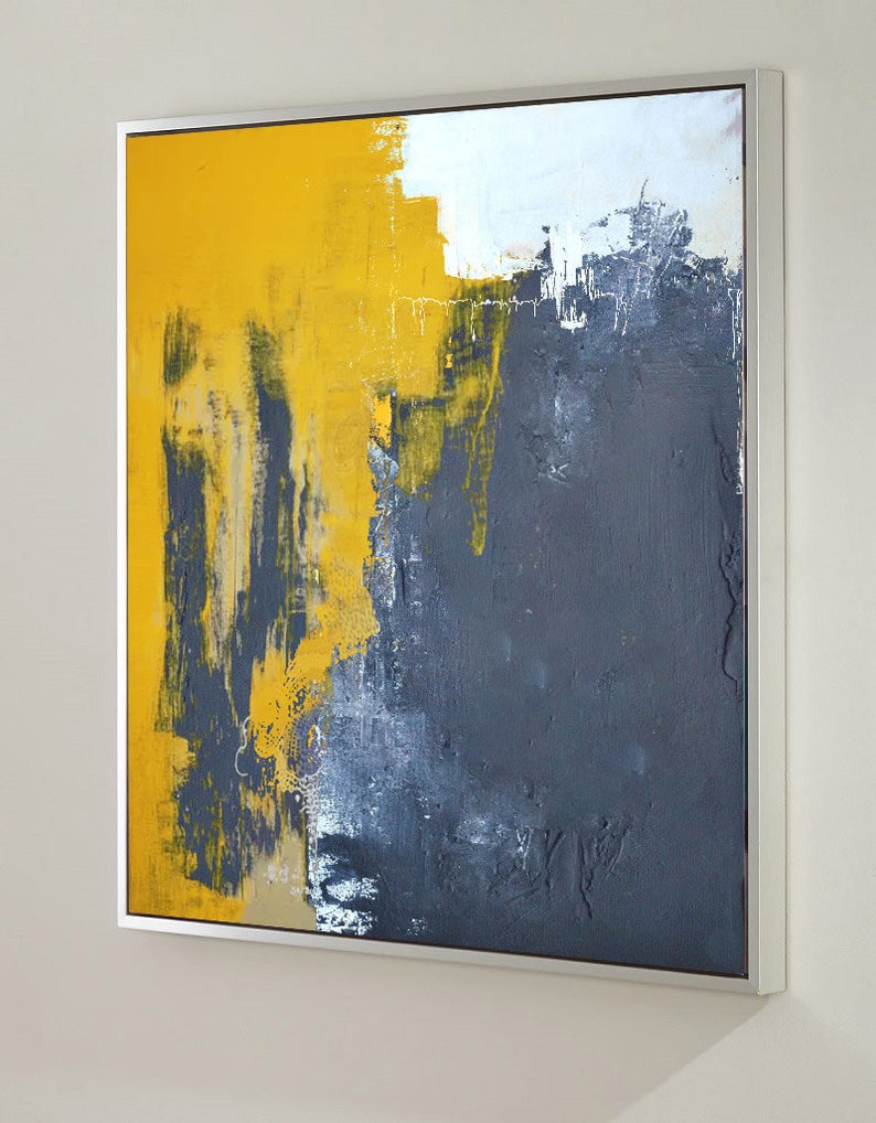 LargeAbstractPaintingsOnCanvasYellowAbstractCanvasArtOilPaintingBlueAbstractArtPaintingModern  31in,No Frame