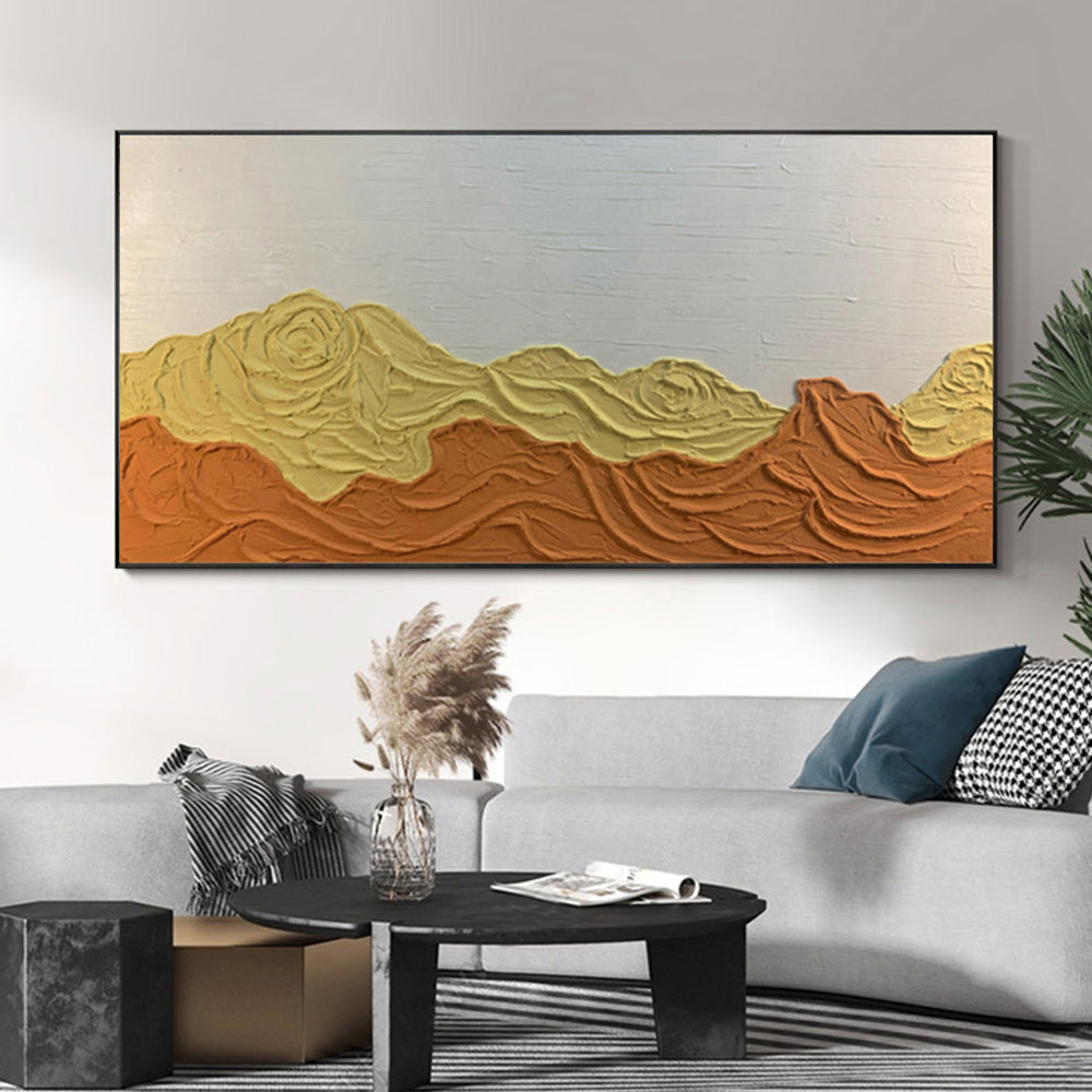 Hand Painted Abstract Painting Mountain Texture Acrylic Modern Art Oil Painting For Living Room Wall,27inx54in,No Frame