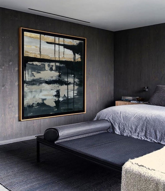 Abstract Wall Art Paintings On Canvas Art Original Painting Wall Decor Art Large Oil Painting Black And White Art Gray Painting31in,No Frame
