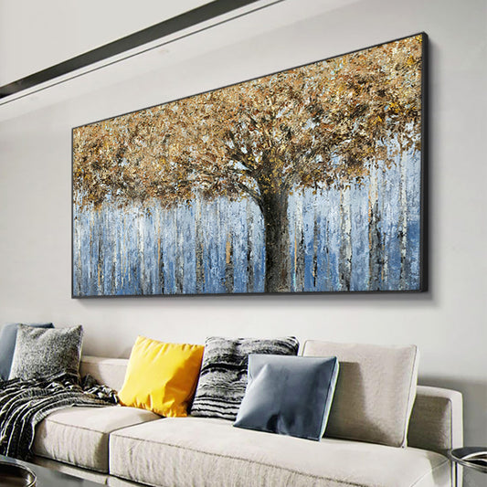 Abstract Large Size Trees Oil Painting  Hand Painted Canvas Painting Modern Decorative Wall Art,27inx54in,No Frame