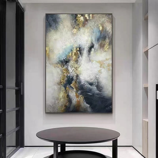 #760Handpainted Light Luxury Atmospheric Gold foil Hanging Painting Porch Decorative Painting Nordic Vertical Large Size Oil,31inx47in,No Frame