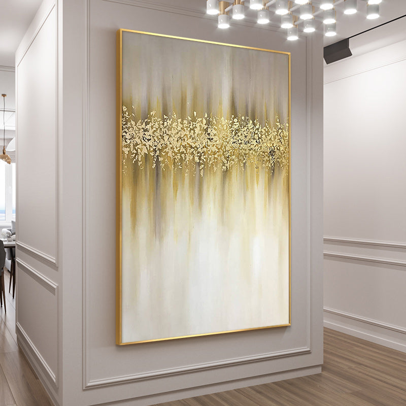 Hand-painted Oil Painting Abstract Gold Leaf Nordic Home Decorative Painting Vertical Version Entrance Hallway Hallway Light Lux27inx54in,No Frame