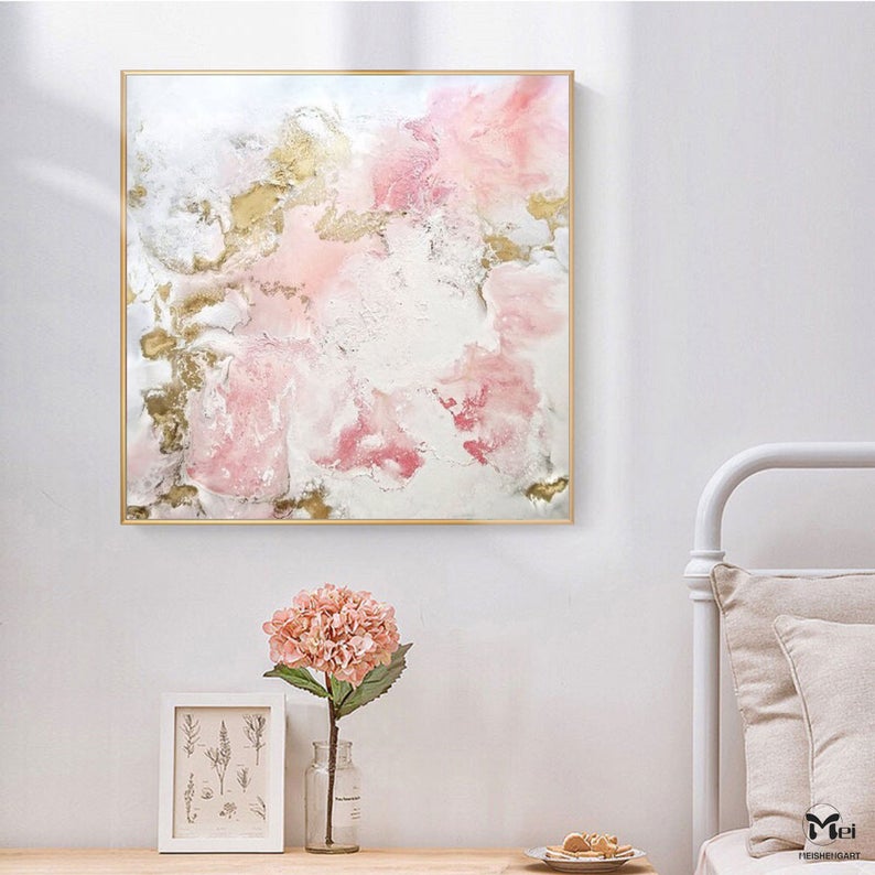 Pink Texture Abstract Acrylic Painting Modern Art Textured Gold Painting Extra Large Wall Art Bedroom Canvas Contemporary Art31in,No Frame