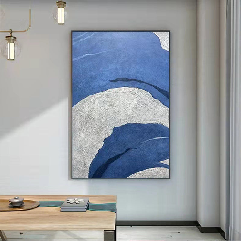 Custom Klein Blue Pure Handpainted Abstract Vertical Oil Painting Texture Art Decorative Painting Corridor Aisle,31inx47in,No Frame
