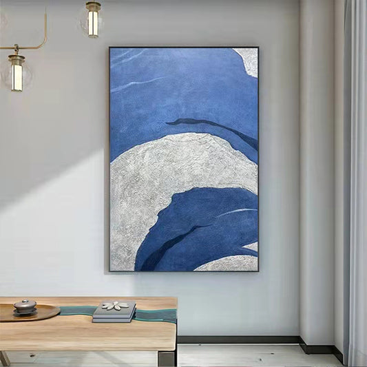 Custom Klein Blue Pure Handpainted Abstract Vertical Oil Painting Texture Art Decorative Painting Corridor Aisle,31inx47in,No Frame