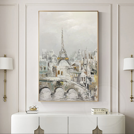 Hand Painted Canvas Oil Painting Lron Tower Landscape Abstract Mural Living Room Sofa Background Wall Art For Living Room,31inx47in,No Frame