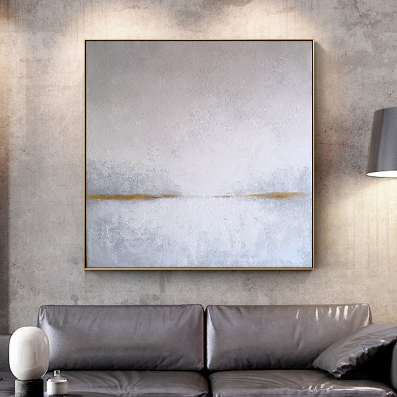 AbstractSkyPaintingSeaAbstractPaintingLargeWallSeascapeArtPaintingYellowPaintingAbstractArtworkWhite   31in,No Frame