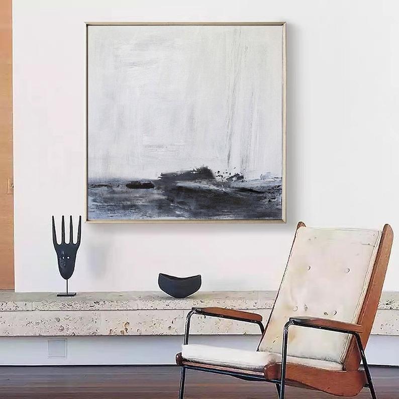 LargeSeaLandscapePaintingCoastalBeachPaintingAbstractWavesPaintingBlackWhiteAbstractPaintingSeaWall   31in,No Frame