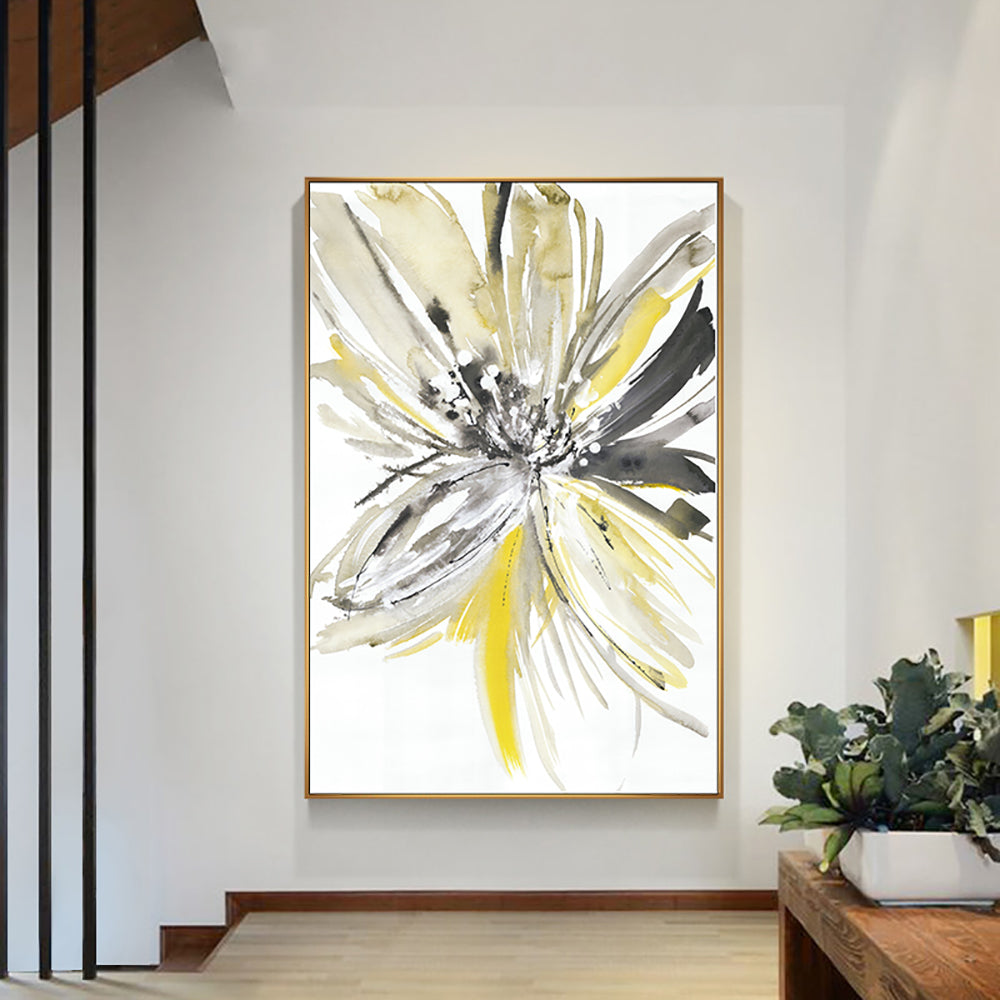 Abstract Yellow Flower Painting Hand Painted Oil Painting On Canvas Handmade Painting Modern Wall Art  For Living Room,31inx47in,No Frame
