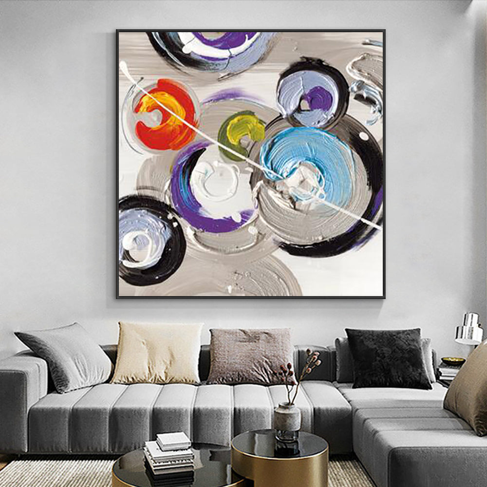 Abstract  Handmade Textured Circles Oil Painting Modern Canvas Art Decorative Thick Knife Paintings For Home,31inx31in,No Frame