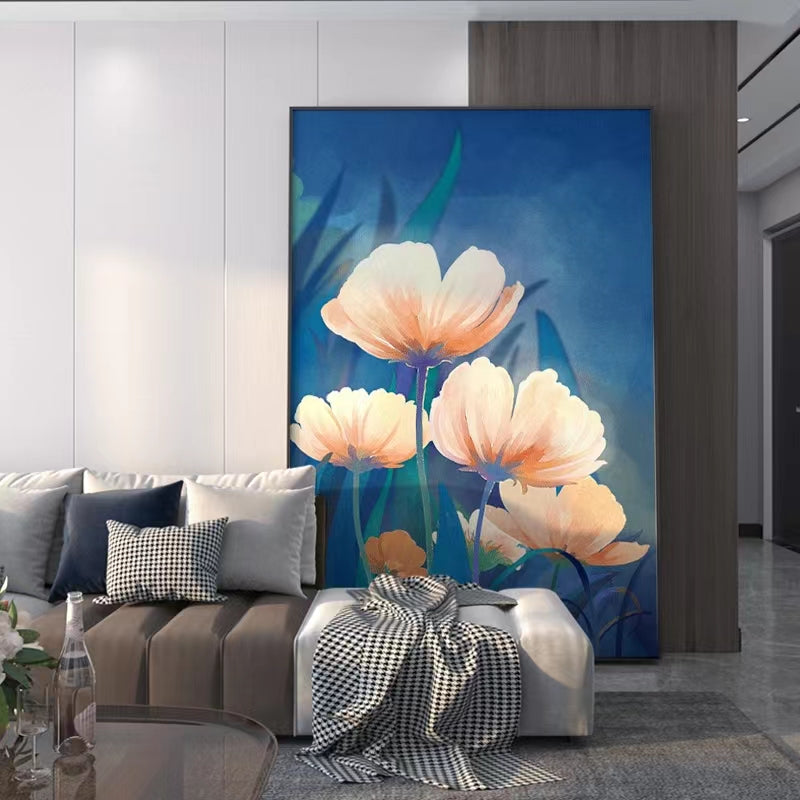 Hand Painted Abstract Oil Painting Hibiscus Flower Living Room Sofa Background Decorative Painting Flower Art Canvas,31inx47in,No Frame