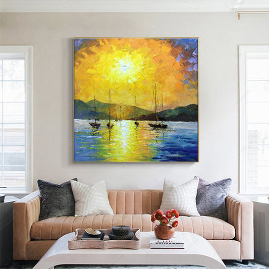 Hand Painted Painting Oil Canvas Seascape Oil Painting for Living Room Wall Art Home Decor Modern,31inx31in,No Frame