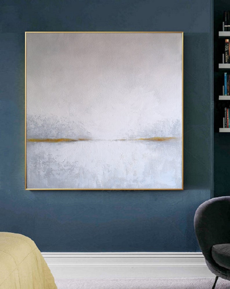 AbstractSkyPaintingSeaAbstractPaintingLargeWallSeascapeArtPaintingYellowPaintingAbstractArtworkWhite   31in,No Frame