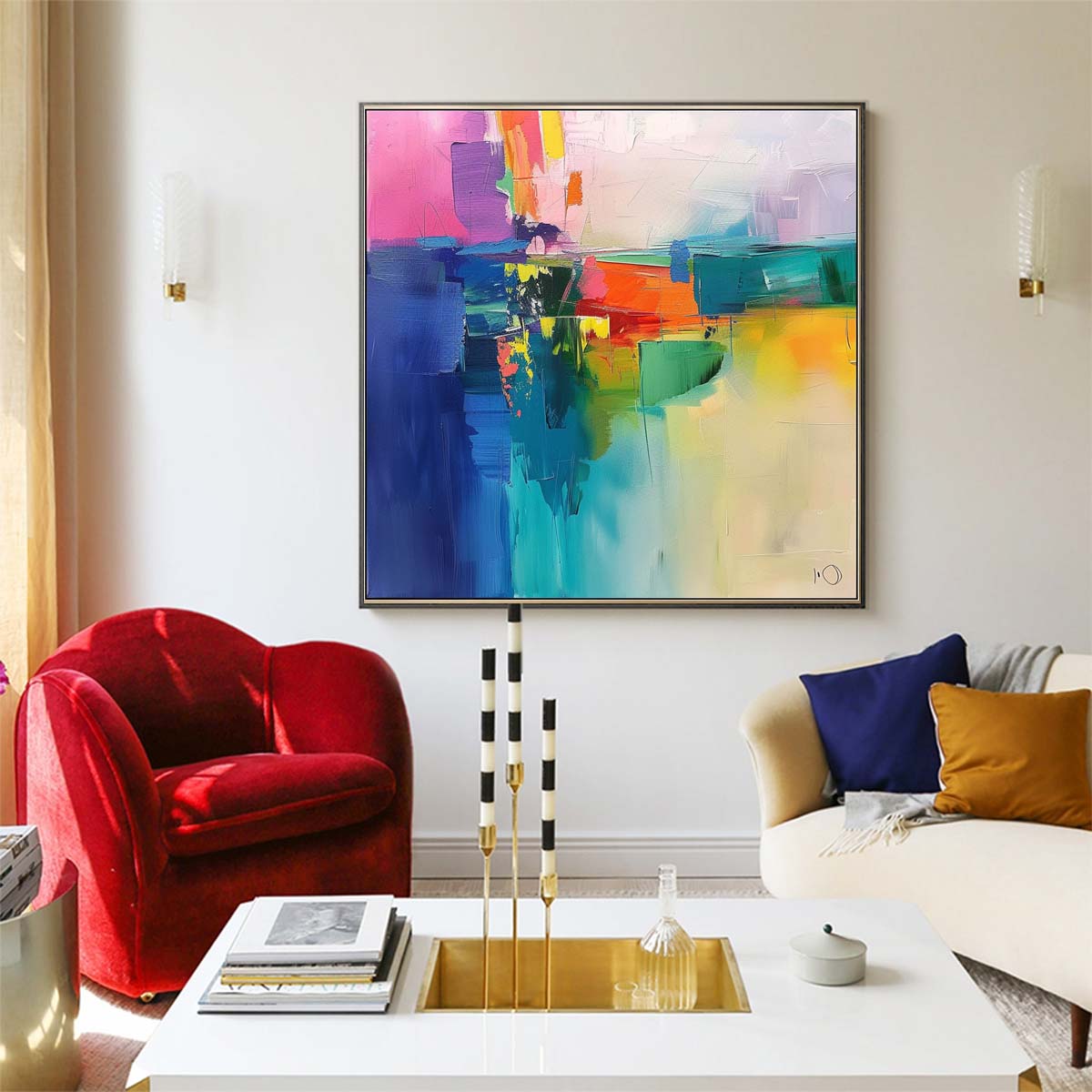 Abstract Handmade Oil Painting Modern Minimalist Home Living Room Decoration Painting,31inx31in,No Frame