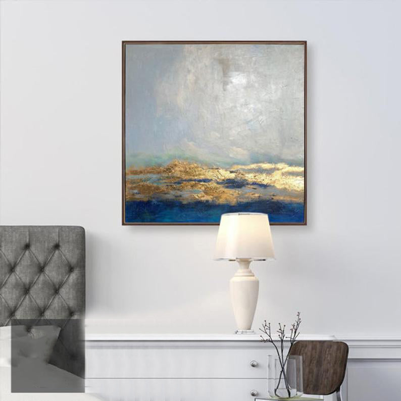 Extra Large Canvas Painting Oil Painting Golden Leaf Oversized Art Extra Large Wall Art Large Abstract Painting For Living Room31inx31in,No Frame