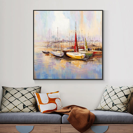 50Abstract Colorful Textured Boat On The River Oil Painting  Hand Painted On Canvas Modern Canvas,31inx31in,No Frame
