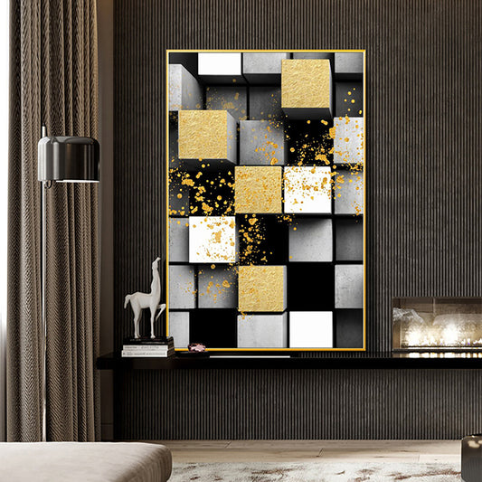 #1130Abstract Art Hand Painted Gold Abstract Oil Painting Handmade Geometric Wall Art Paintings Decoration For Living Room,31inx47in,No Frame