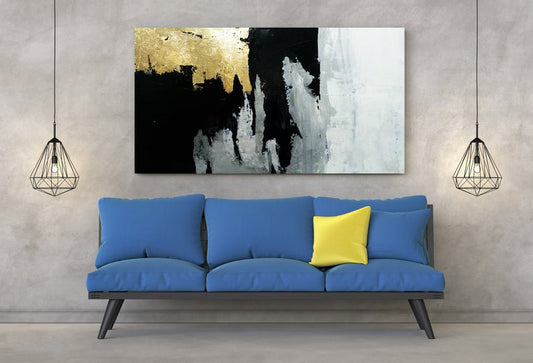 Large Painting Black Gold Painting Abstract Painting Art Canvas Painting Oil Canvas Painting Painting Canvas Oversize Painting27inx54in,No Frame