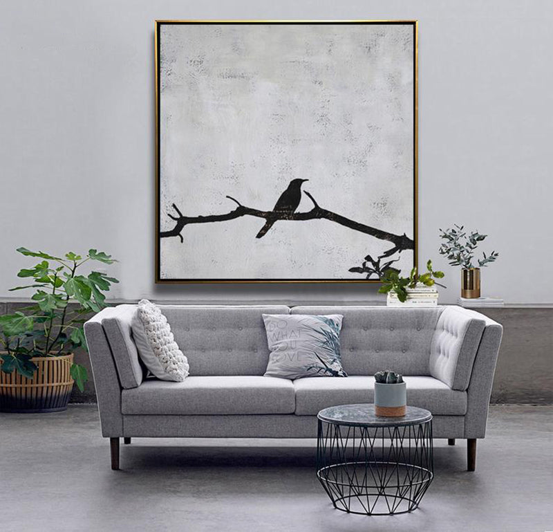 AbstractBirdpaintingModernArtMinimalistPaintingCanvasArt-handpaintedoversizedCanvasPainting 31in,No Frame