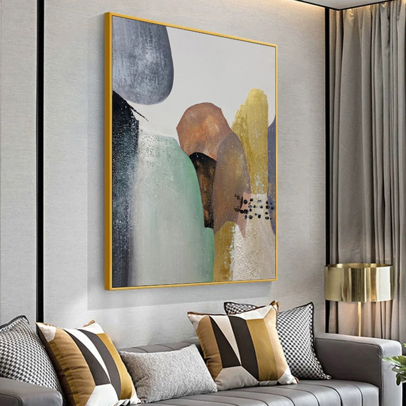 Hand painted Oil Painting Abstract Golden Stone Entrance Decorative Painting Canvas Paintings Modern Living Room,31inx47in,No Frame