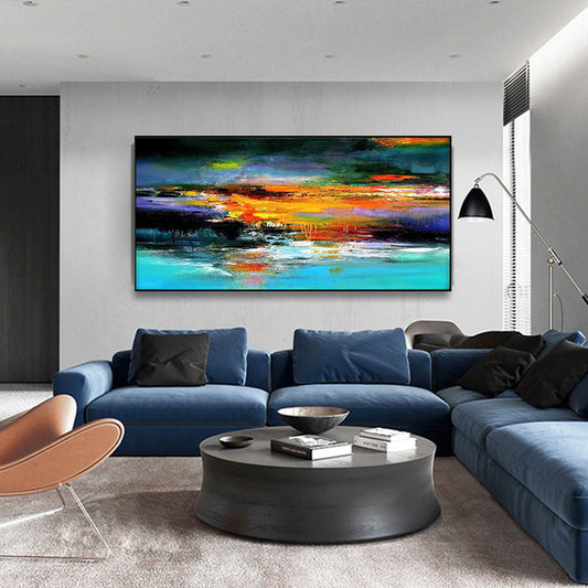 Hand painted oil painting canvas original mural living room home decoration abstract thick color mural decorative,27inx54in,No Frame