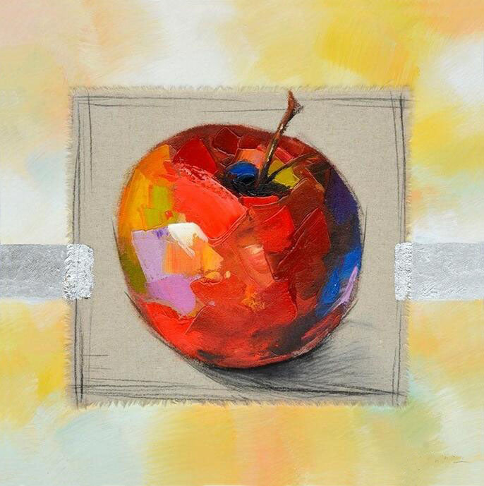 1403D Abstract Apple Pear Painting  Hand Painted Oil Painting On Canvas Modern Wall Art,31inx31in,No Frame