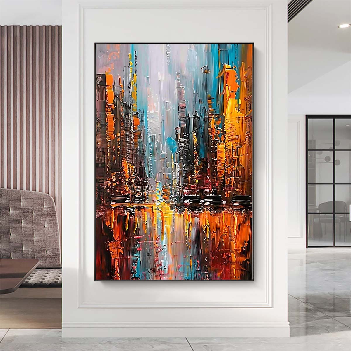 Original creation City Hand painted Oil Painting Canvas Wall Art For Home Living Room Unframed/Rolled #019