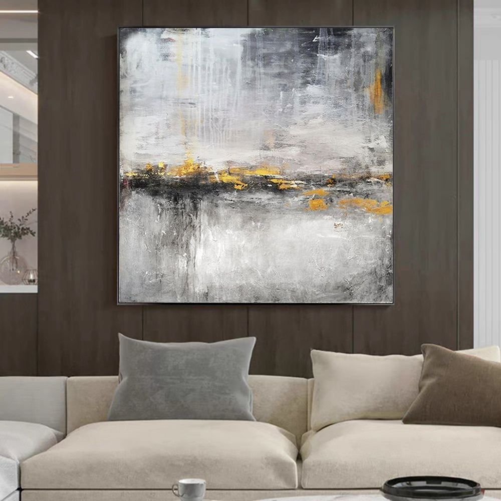 Hand painted Abstract Gold Flower Oil Painting Wall Art Handmade Nordic Simplicity Oil Painting Canvas Art,31inx31in,No Frame