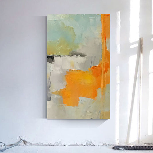 Orange Handmade Abstract Painting Canvas Art Textured Palette Knife Modern Wall Painting Hotel Restaurant Room Decor27inx54in,No Frame