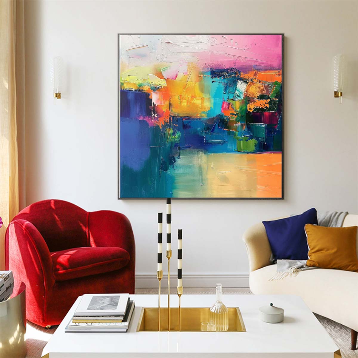 Abstract Handmade Oil Painting Modern Minimalist Home Living Room Decoration Painting,31inx31in,No Frame