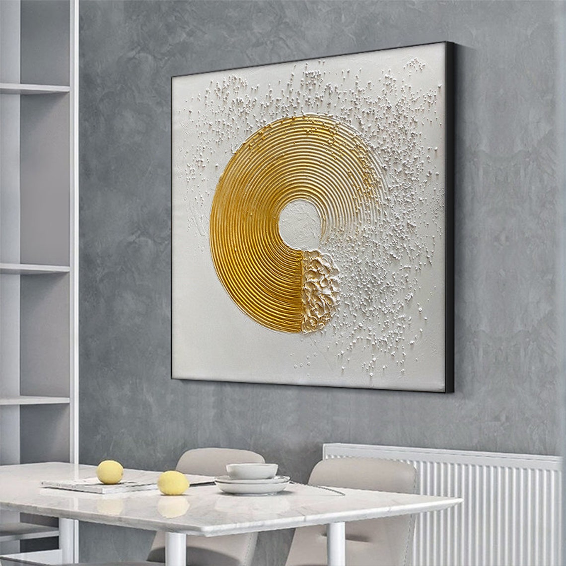 Extra Large Golden Circle Oil Painting Handmade Abstract Original Modern Textured Annular Acrylic Painting Living Room