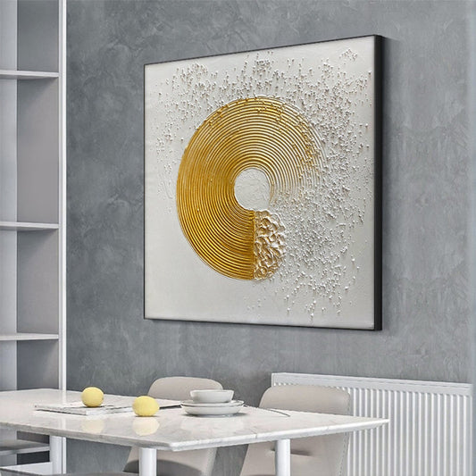 Extra Large Golden Circle Oil Painting Handmade Abstract Original Modern Textured Annular Acrylic Painting Living Room