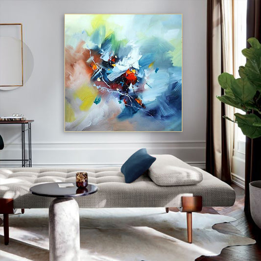 Pure Hand painted Decorative Painting Abstract Living Room Dining Room Bedroom Hanging Painting Watercolor Oil Painting,31inx31in,No Frame