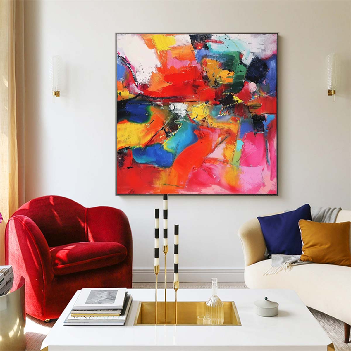 Abstract Handmade Oil Painting Modern Minimalist Home Living Room Decoration Painting,31inx31in,No Frame