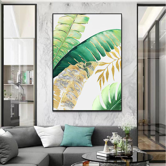 Hand painted Oil Painting American Light Luxury Decorative Painting Green Plant Hanging Painting Banana Leaf Large,31inx47in,No Frame