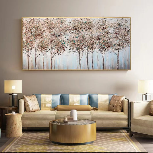 Handpainted Oil Painting Fortune Tree Abstract Decorative Painting Sofa Background Wall Painting Bedroom Bedside Canvas Painting,27inx54in,No Frame