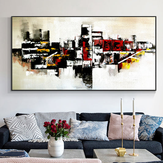 Abstract Red Yellow White Black Oil Painting  Hand Painted On Canvas Thick Textured Wall Art,27inx54in,No Frame