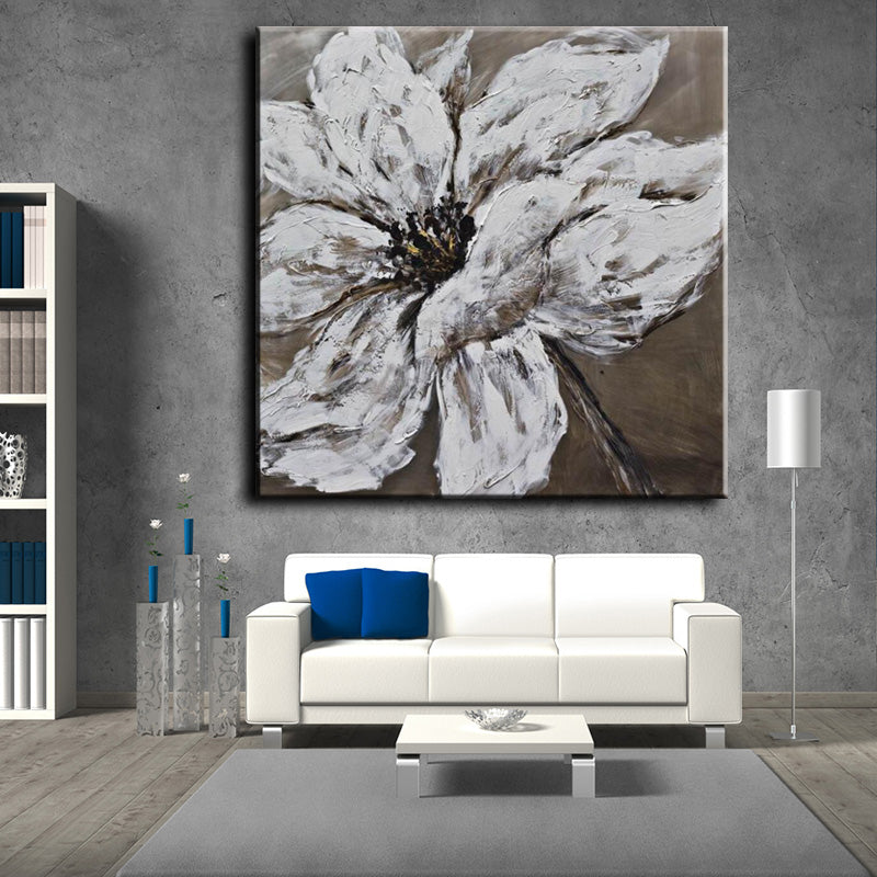 Modern  Handpainted Textured White Flowers Oil Painting Handmade On Canvas New Plant Flower Wall Art,31inx31in,No Frame