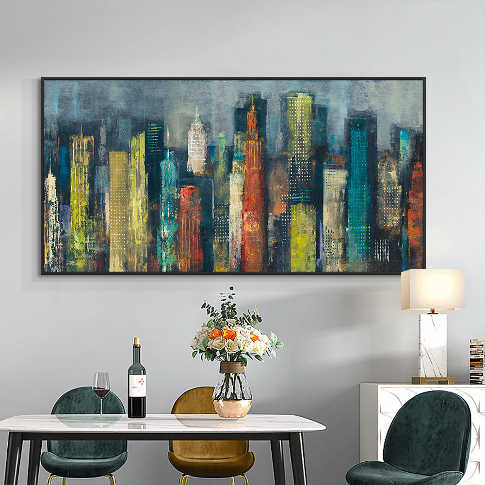 Abstract Colorful Buildings  Hand Painted Oil Painting On Canvas Abstract Wall Art Without,27inx54in,No Frame